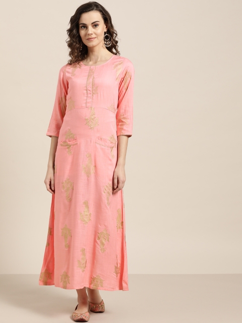 

Jaipur Kurti Women Pink & Golden Printed A-Line Dress