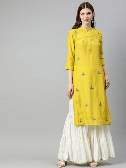 

Jaipur Kurti Women Fluorescent Green Embroidered Straight Kurta