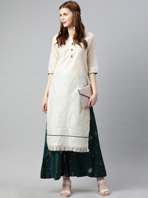 

Jaipur Kurti Women Cream-Coloured Embroidered Straight Kurta