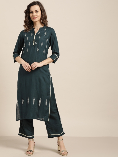 

Jaipur Kurti Women Green Solid Kurta with Palazzos