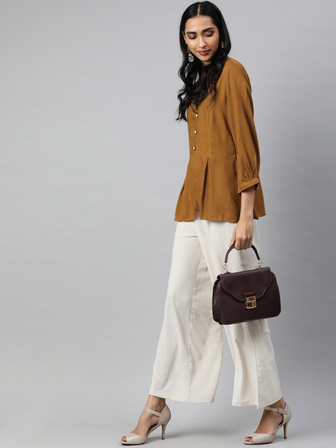 

Jaipur Kurti Women Camel Brown Solid Regular Top