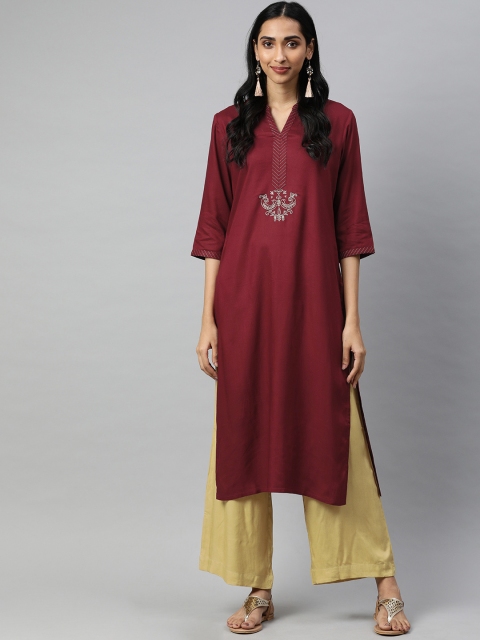 

Jaipur Kurti Women Maroon & Beige Solid Kurta with Palazzos