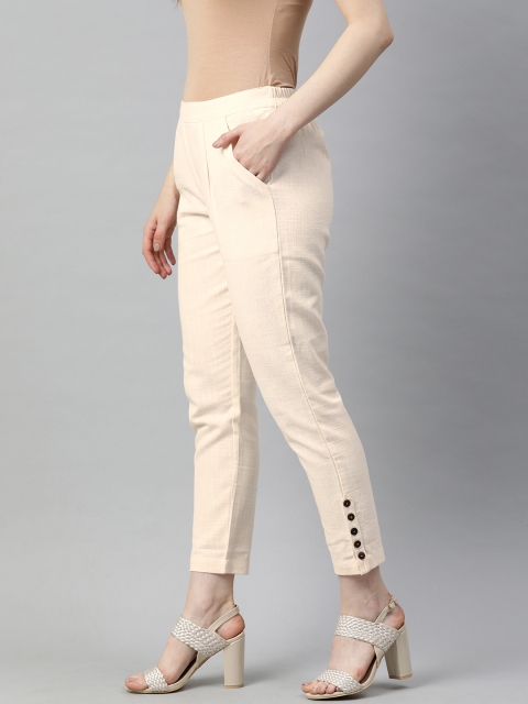 

Jaipur Kurti Women Beige Regular Fit Solid Regular Cropped Trousers