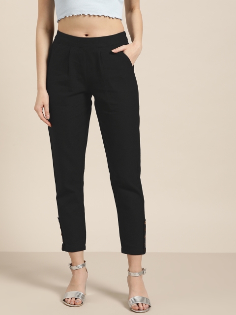 

Jaipur Kurti Women Black Regular Fit Solid Regular Cropped Trousers