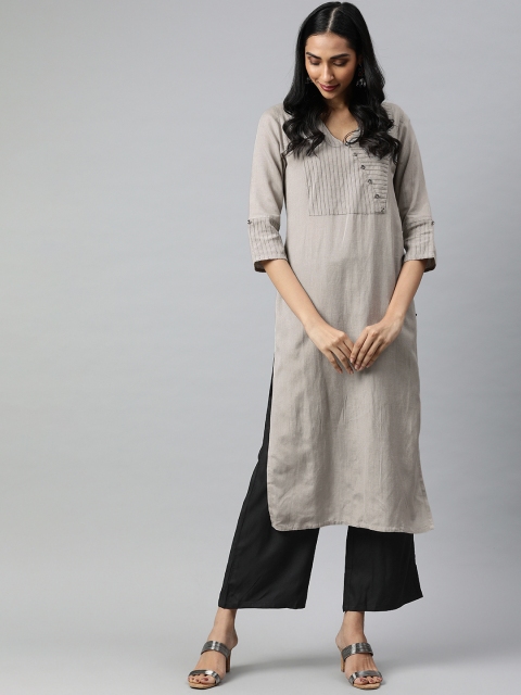 

Jaipur Kurti Women Grey & Black Solid Kurta with Palazzos