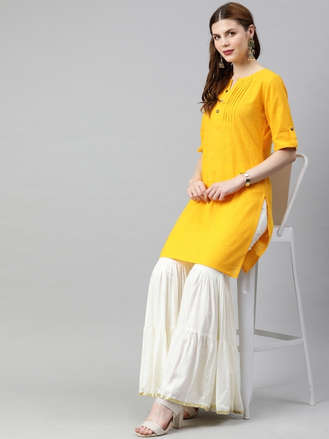 

Jaipur Kurti Women Yellow Solid Straight Kurta