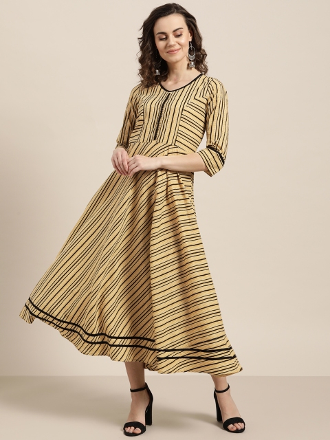 

Jaipur Kurti Women Beige & Black Striped Fit & Flare Dress