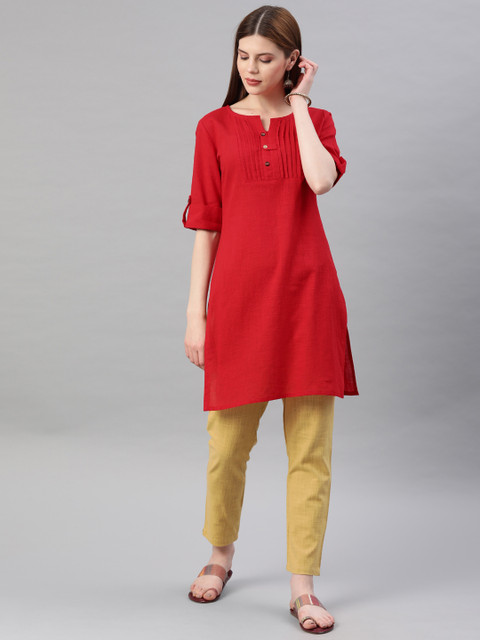

Jaipur Kurti Women Red & Beige Solid Kurta with Trousers