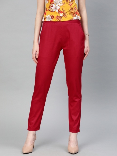 

Jaipur Kurti Women Red Regular Fit Solid Cropped Trousers