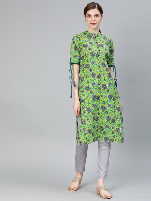 

Jaipur Kurti Women Green Floral Printed Straight Kurta