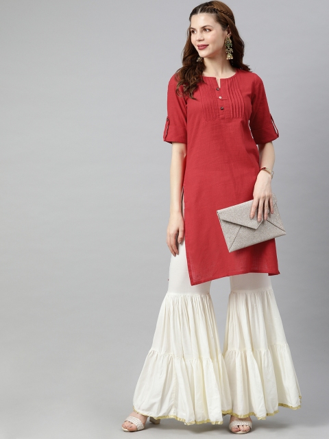 

Jaipur Kurti Women Red Solid Straight Kurta