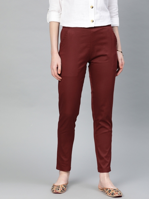 

Jaipur Kurti Women Maroon Regular Fit Solid Cropped Trousers