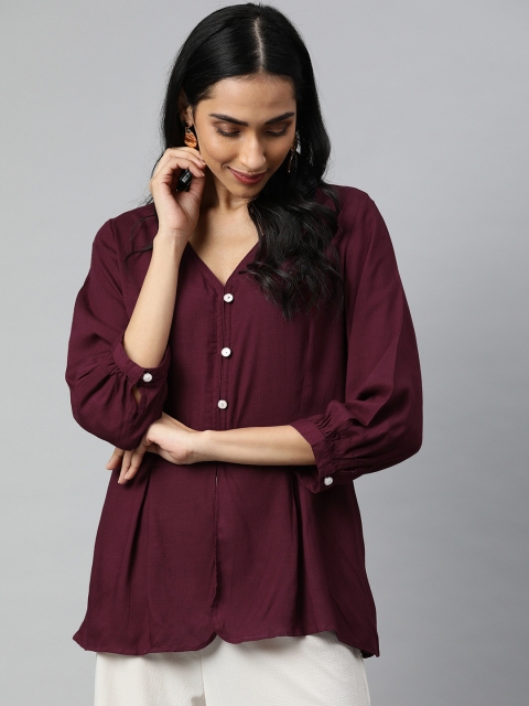 

Jaipur Kurti Women Burgundy Solid Regular Top