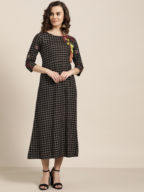 

Jaipur Kurti Women Black & Golden Checked A-Line Dress