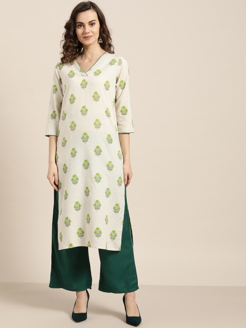 

Jaipur Kurti Women Off-White & Green Printed Kurta with Palazzos