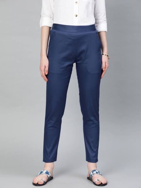 

Jaipur Kurti Women Blue Regular Fit Solid Cropped Trousers