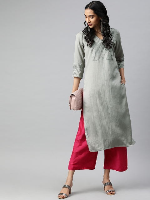 

Jaipur Kurti Women Grey Solid Straight Kurta