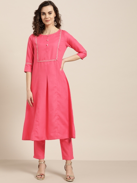 

Jaipur Kurti Women Pink Solid Kurta with Trousers
