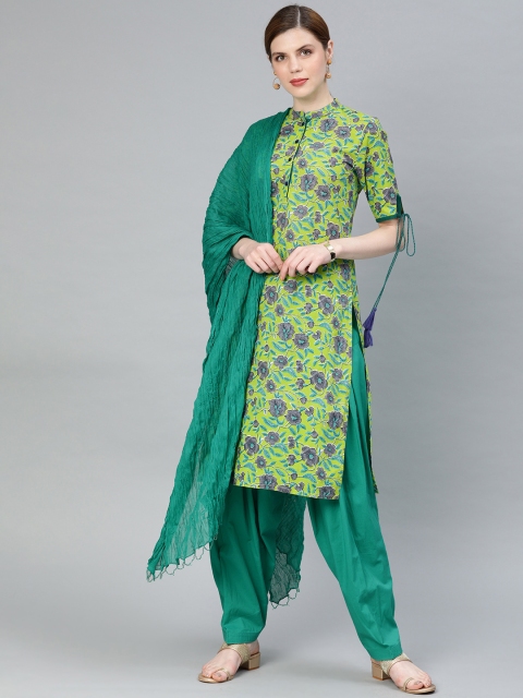 

Jaipur Kurti Women Green Printed Kurta with Patiala & Dupatta