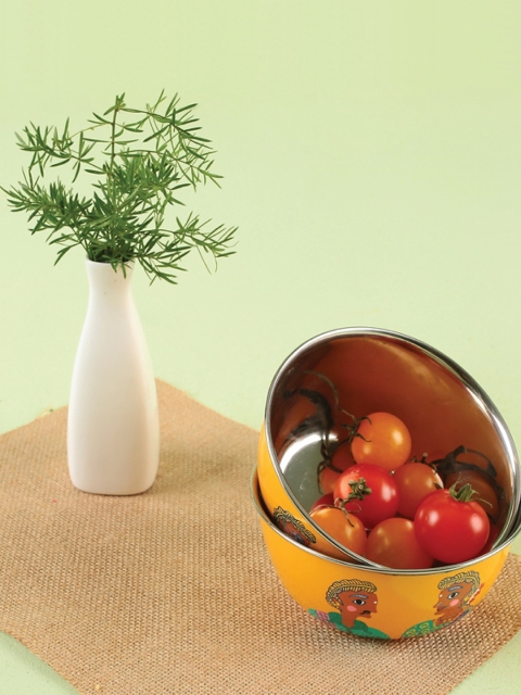 

Chumbak Set Of 2 Yellow & Green Hand-Painted Stainless Steel Bowls
