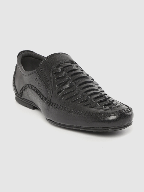 

Lee Cooper Men Black Leather Textured Slip-Ons