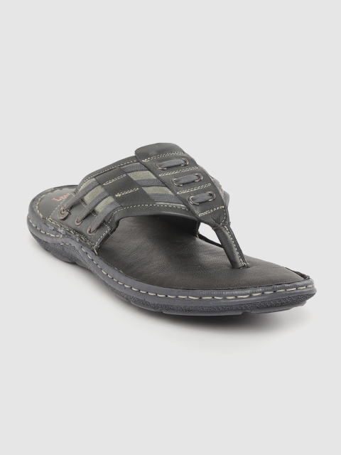 

Lee Cooper Men Charcoal Grey Leather Striped Comfort Sandals