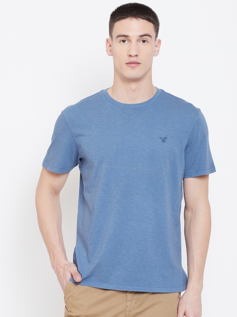 

AMERICAN EAGLE OUTFITTERS Men Blue Solid Round Neck T-shirt