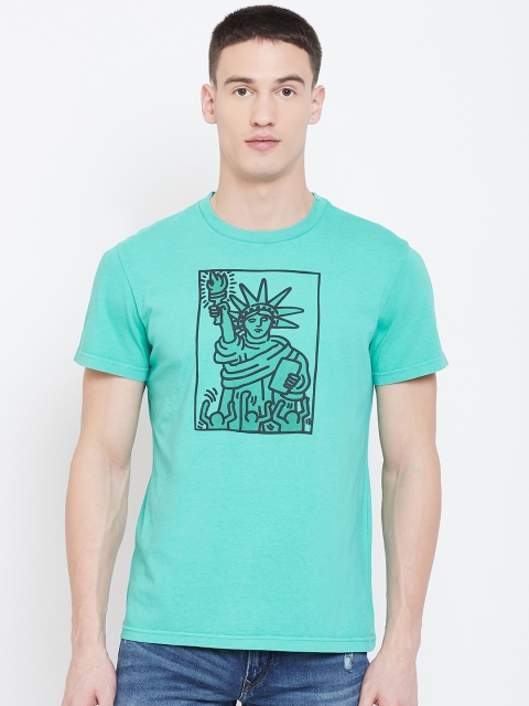 

AMERICAN EAGLE OUTFITTERS Men Green & Black Printed Round Neck T-shirt