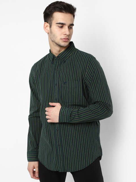 

AMERICAN EAGLE OUTFITTERS Men Green & Yellow Striped Casual Shirt