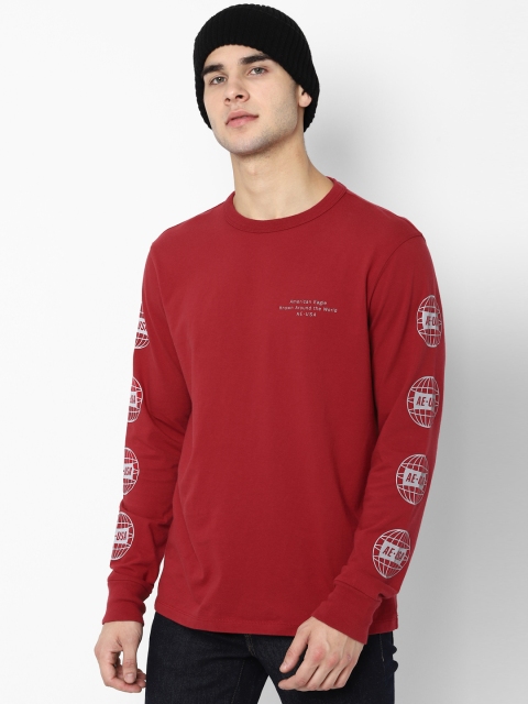 

AMERICAN EAGLE OUTFITTERS Men Red Solid Round Neck T-shirt