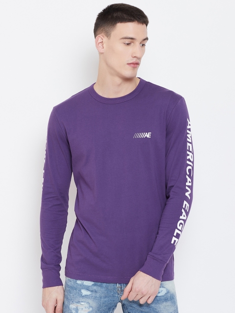 

AMERICAN EAGLE OUTFITTERS Men Purple Solid Round Neck T-shirt