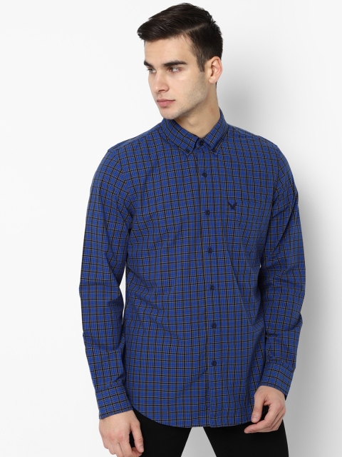 

AMERICAN EAGLE OUTFITTERS Men Blue & Yellow Regular Fit Checked Casual Shirt