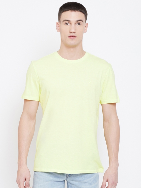 

AMERICAN EAGLE OUTFITTERS Men Yellow Solid Round Neck T-shirt