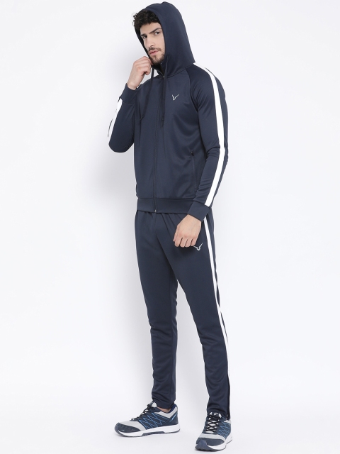 

Invincible Men Navy-Blue & White Solid Hooded Tracksuit