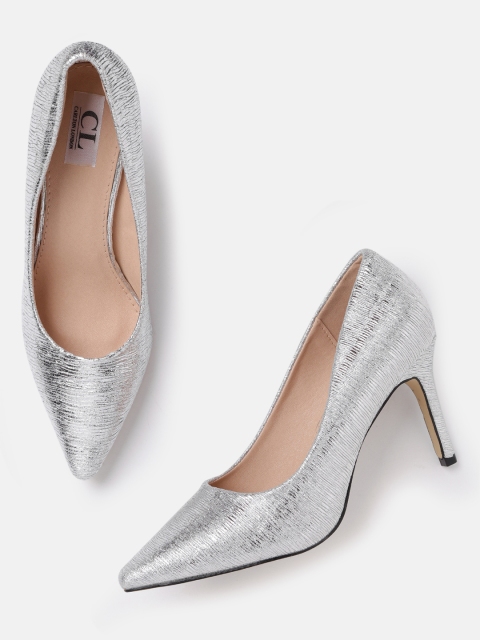 

Carlton London Women Silver-Toned Textured Pumps