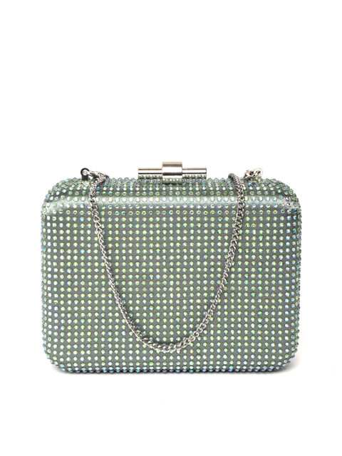 

Forever New Green Embellished Box Clutch