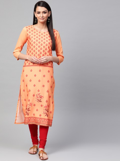

AHIKA Women Orange & Red Printed Straight Kurta
