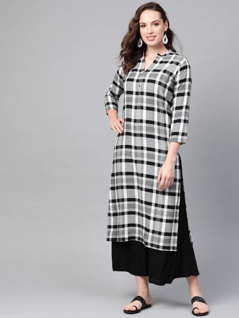 

AHIKA Women Black & White Printed Straight Kurta