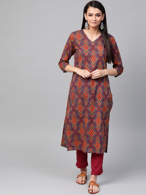 

AHIKA Women Purple & Red Printed Straight Kurta