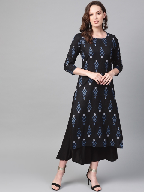 

AHIKA Women Black & Blue Printed Straight Kurta