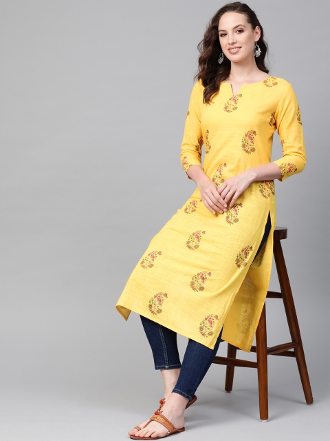 

AHIKA Women Yellow & Orange Quirky Print Straight Kurta