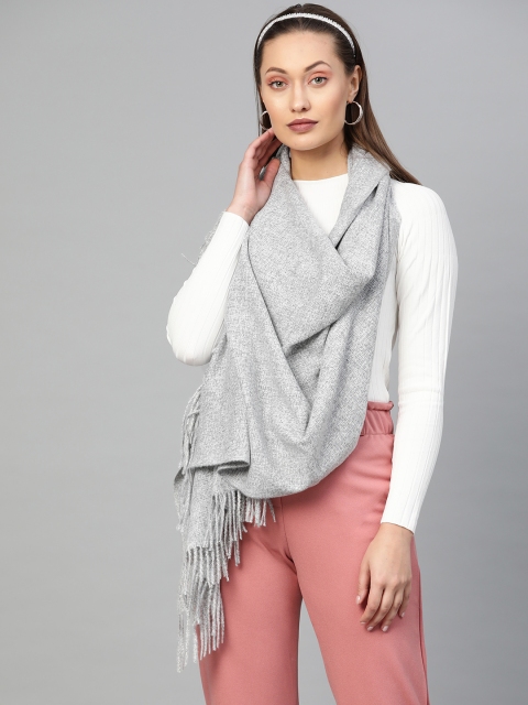 

SASSAFRAS Women Grey Solid Weightless Cashmere Stole