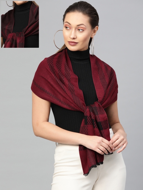 

SASSAFRAS Maroon & Brown Woollen Checked Scarf