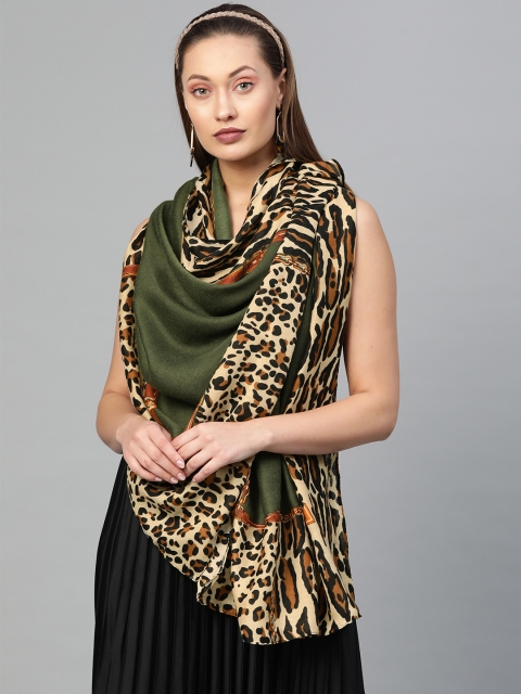 

SASSAFRAS Olive Green & Beige Leopard Print Stoles