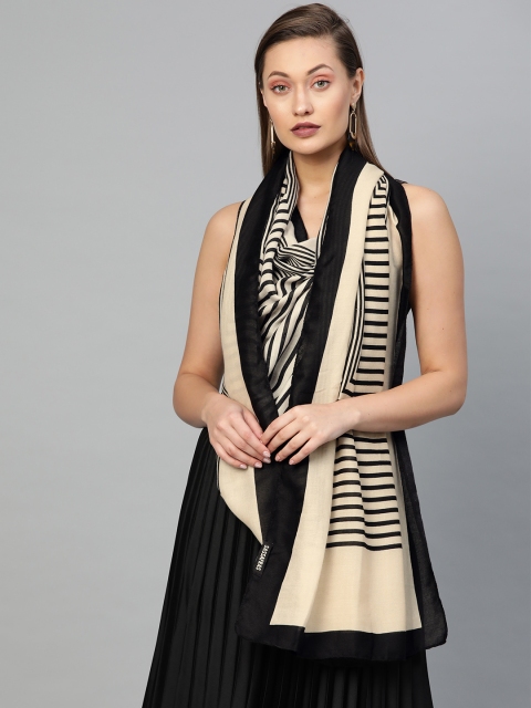 

SASSAFRAS Beige & Black Striped Scarf