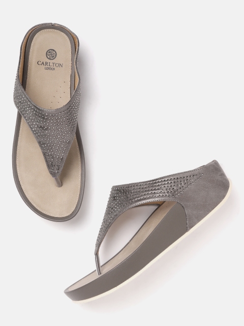 

Carlton London Women Charcoal Grey Embellished Comfort Heels