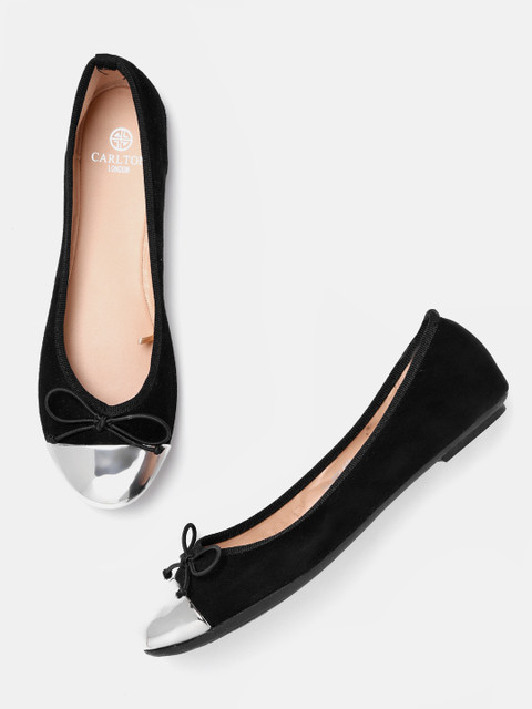 

Carlton London Women Black & Silver-Toned Solid Ballerinas