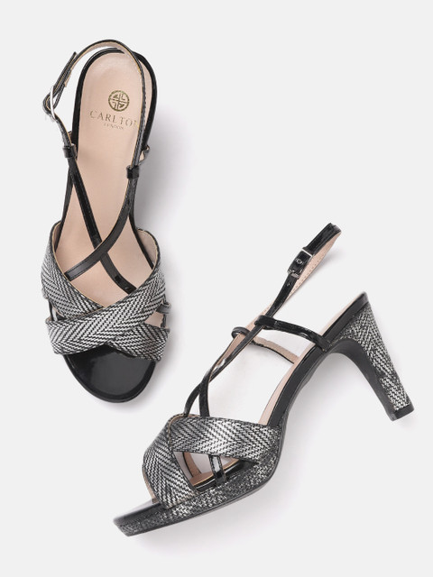 

Carlton London Women Silver-Toned & Black Woven Design Heels