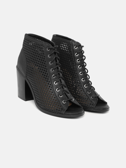 

Carlton London Women Black Laser Cut Mid-Top Block Heels