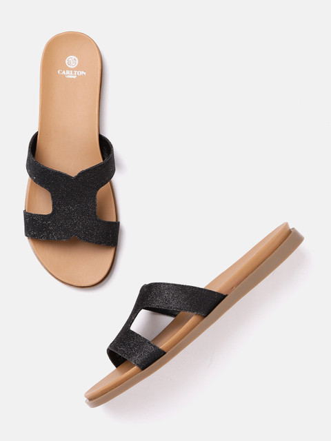 

Carlton London Women Black Shimmer Open Toe Flats